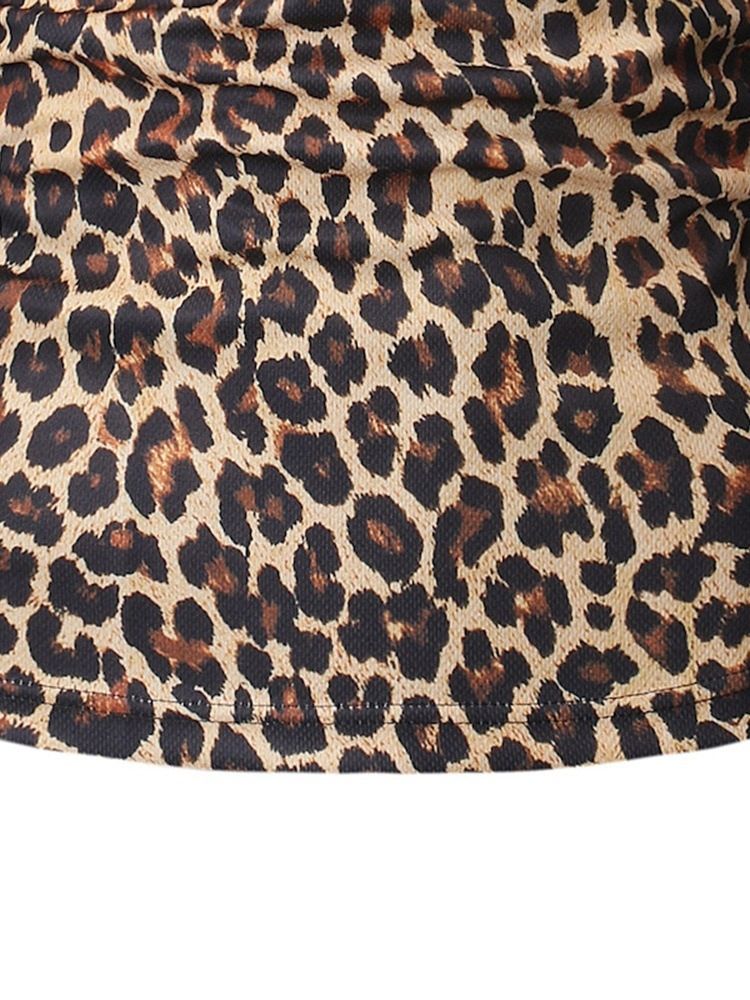 Camisa Polo Masculina Casual Com Botão Leopardo