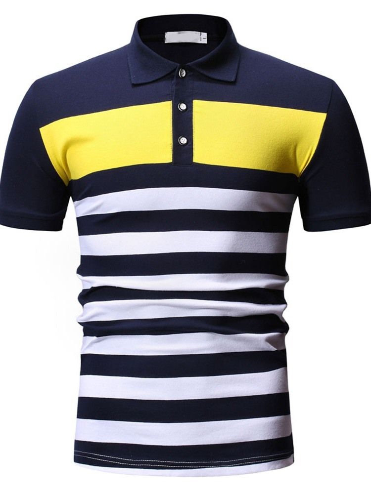 Camisa Polo Masculina Com Botão Estampado De Listras