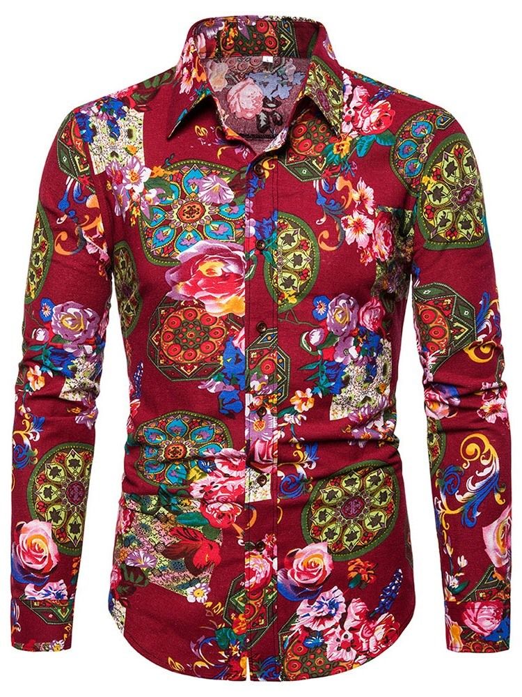 Camisa Slim Com Estampa De Lapela Floral Masculina De Peito Único