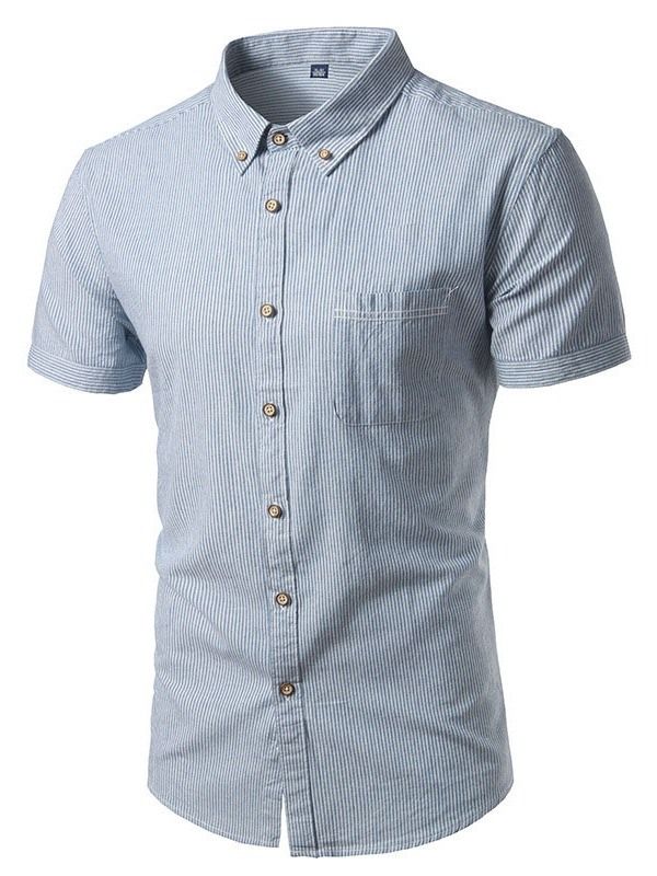 Camisa Slim Masculina De Botão Casual Listrada