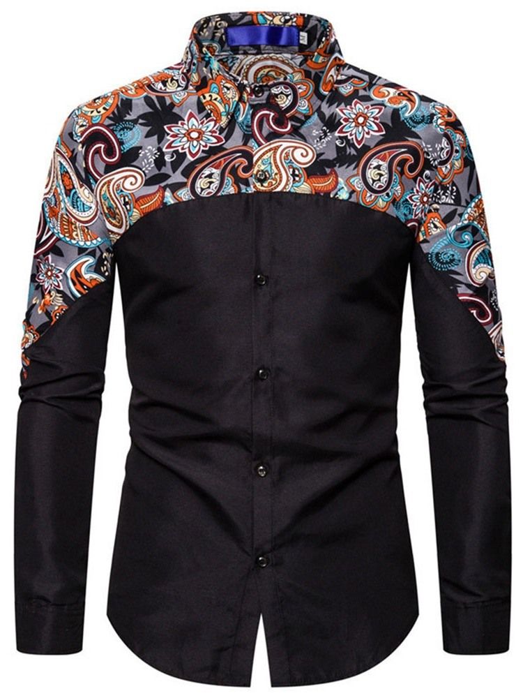 Camisa Slim Masculina De Botão Floral Casual De Peito Único