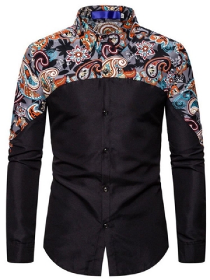 Camisa Slim Masculina De Botão Floral Casual De Peito Único