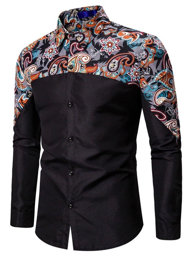 Camisa Slim Masculina De Botão Floral Casual De Peito Único