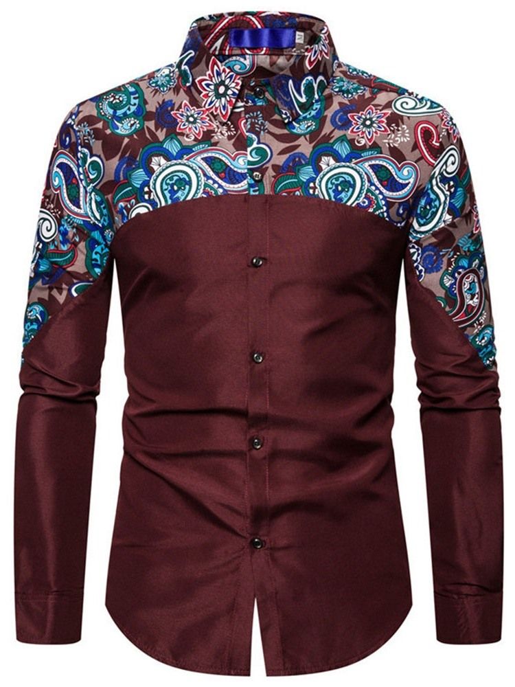 Camisa Slim Masculina De Botão Floral Casual De Peito Único