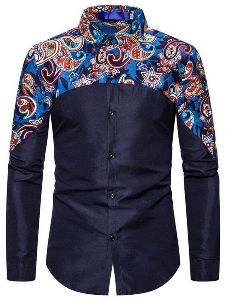 Camisa Slim Masculina De Botão Floral Casual De Peito Único