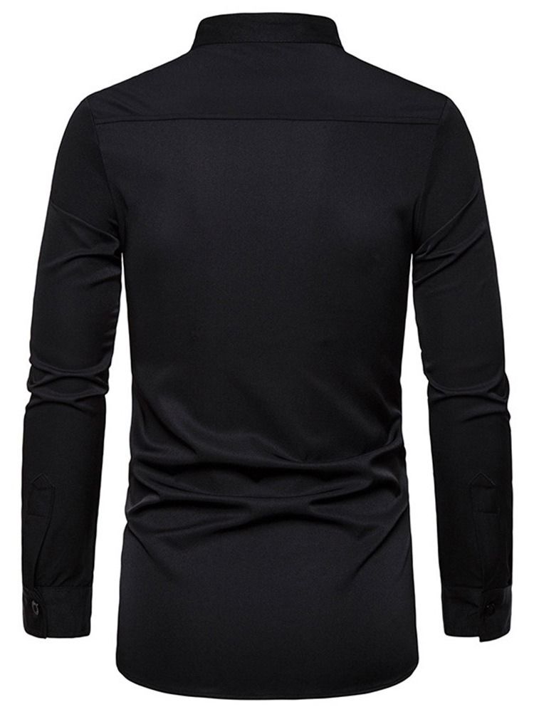 Camisa Slim Masculina Casual Gola Com Suporte Geométrico