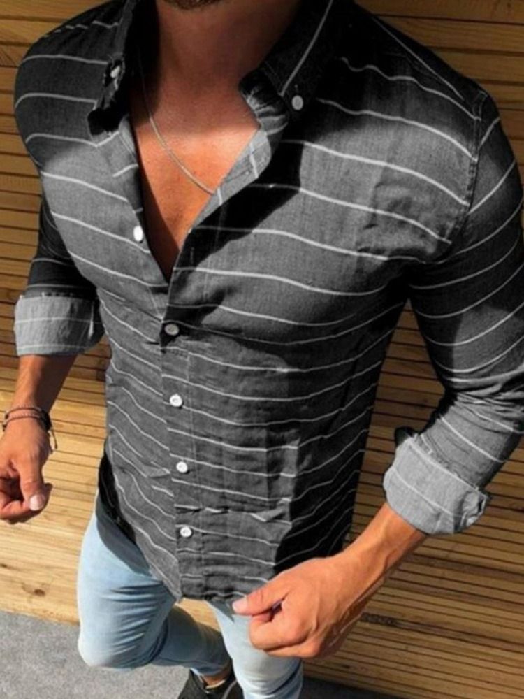 Camisa Slim Masculina Com Estampa Casual Listrada