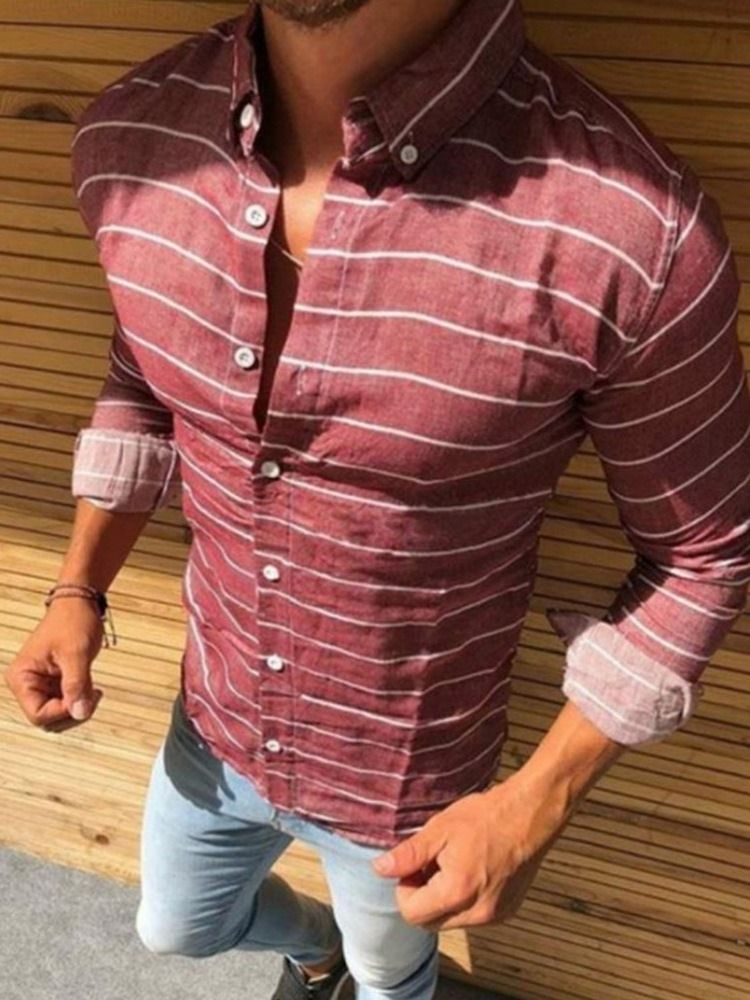 Camisa Slim Masculina Com Estampa Casual Listrada