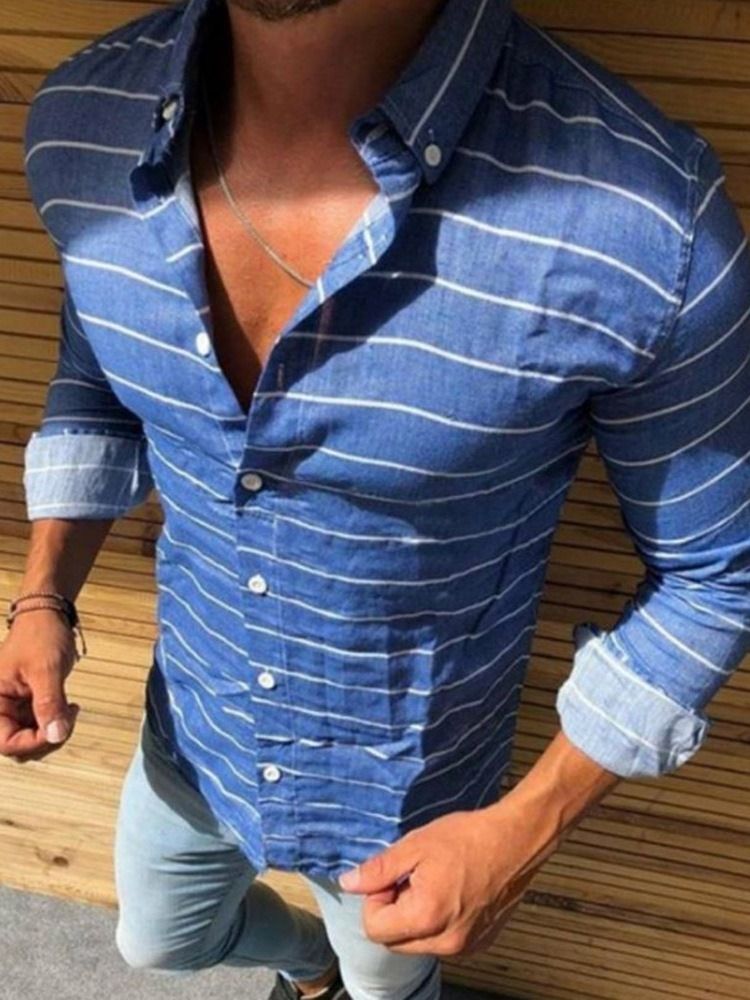 Camisa Slim Masculina Com Estampa Casual Listrada