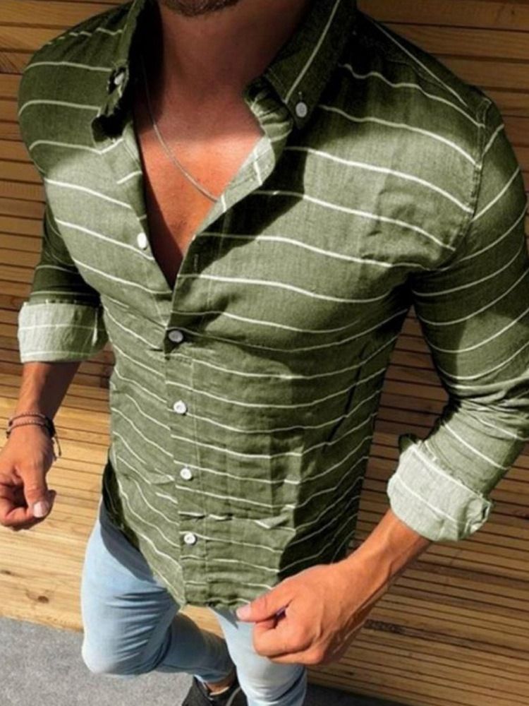 Camisa Slim Masculina Com Estampa Casual Listrada