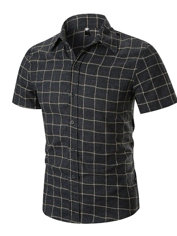 Camisa Slim Masculina Estampa Casual Xadrez De Peito Único