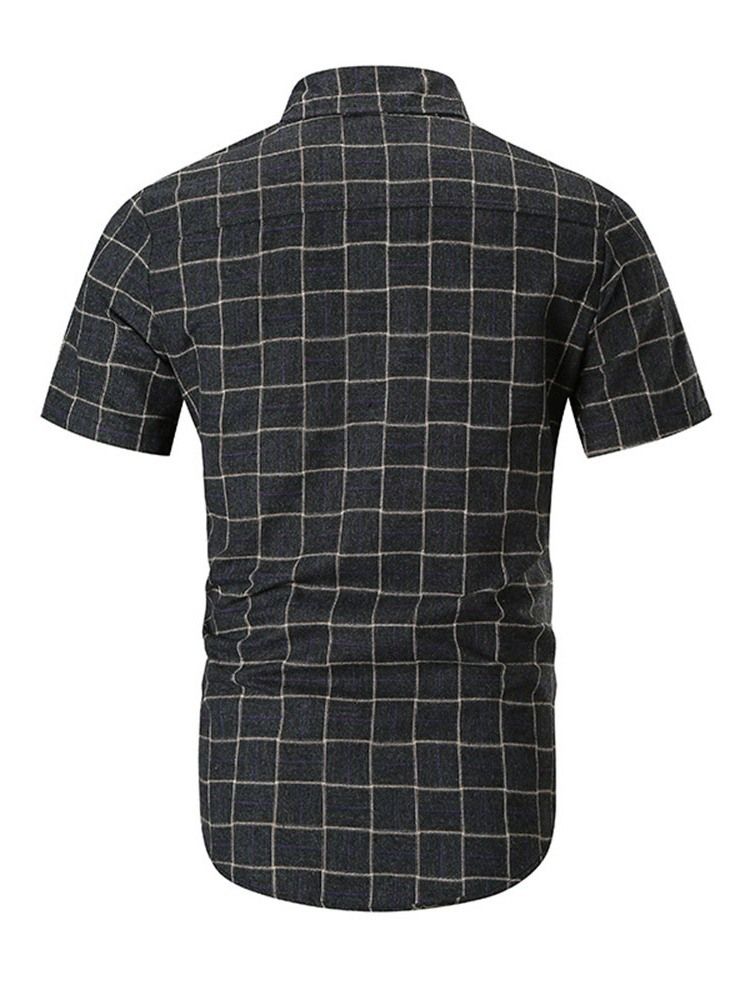 Camisa Slim Masculina Estampa Casual Xadrez De Peito Único