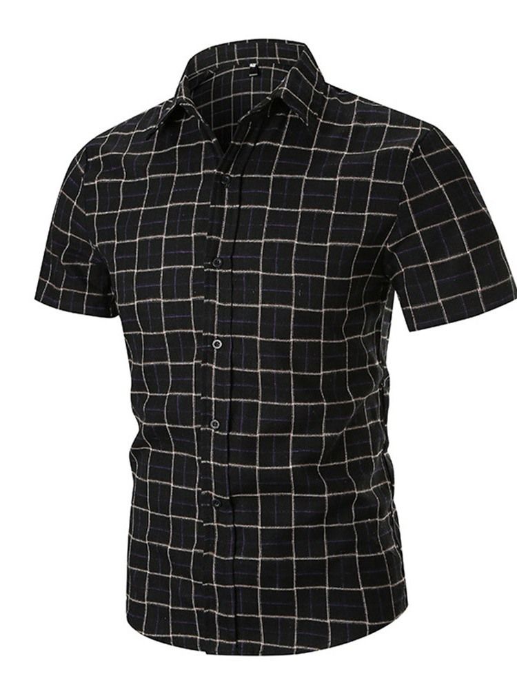 Camisa Slim Masculina Estampa Casual Xadrez De Peito Único