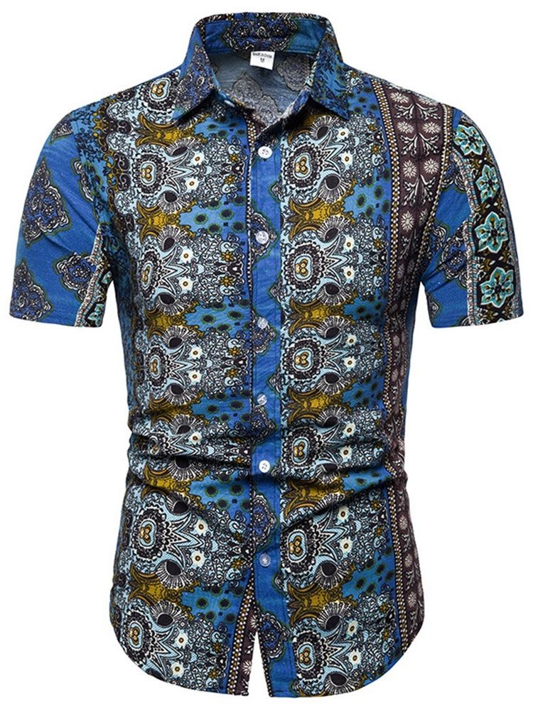 Camisa Slim Masculina Geométrica Casual Lapela Outono