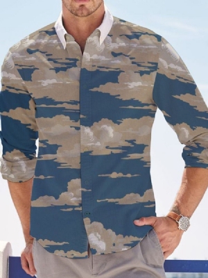 Camisa Slim Masculina Lapela Cloud Print