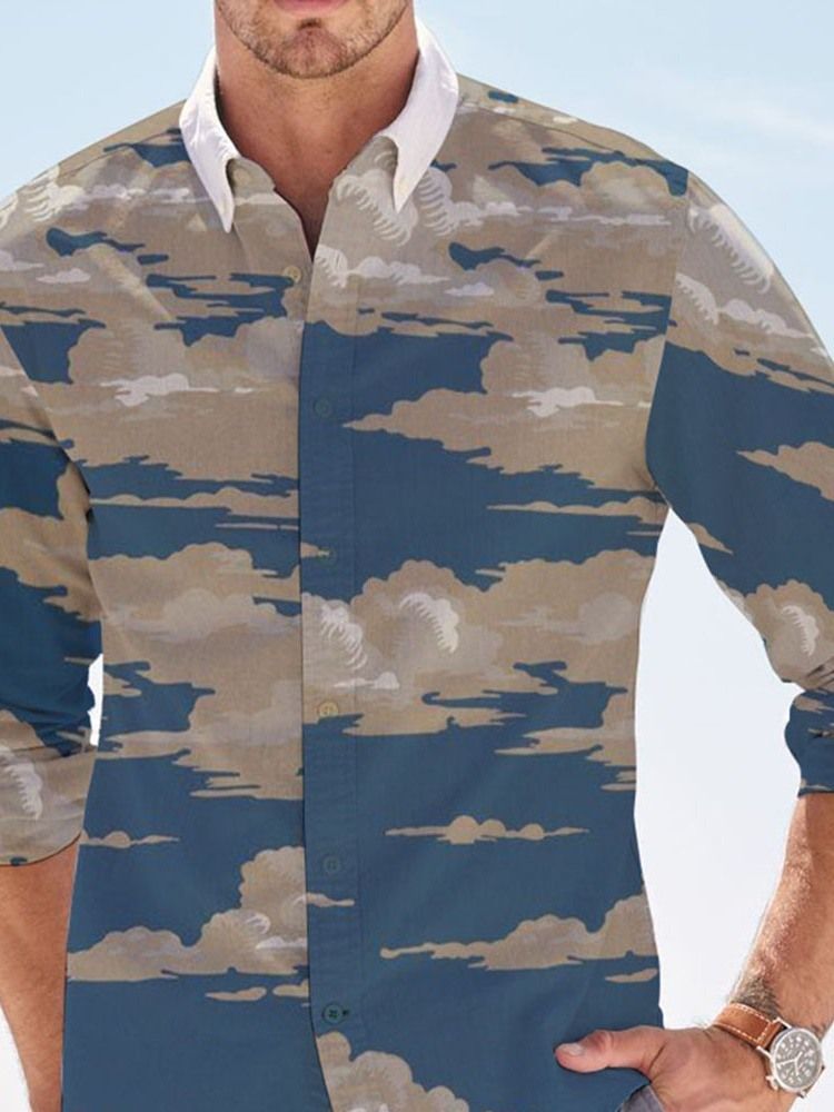 Camisa Slim Masculina Lapela Cloud Print