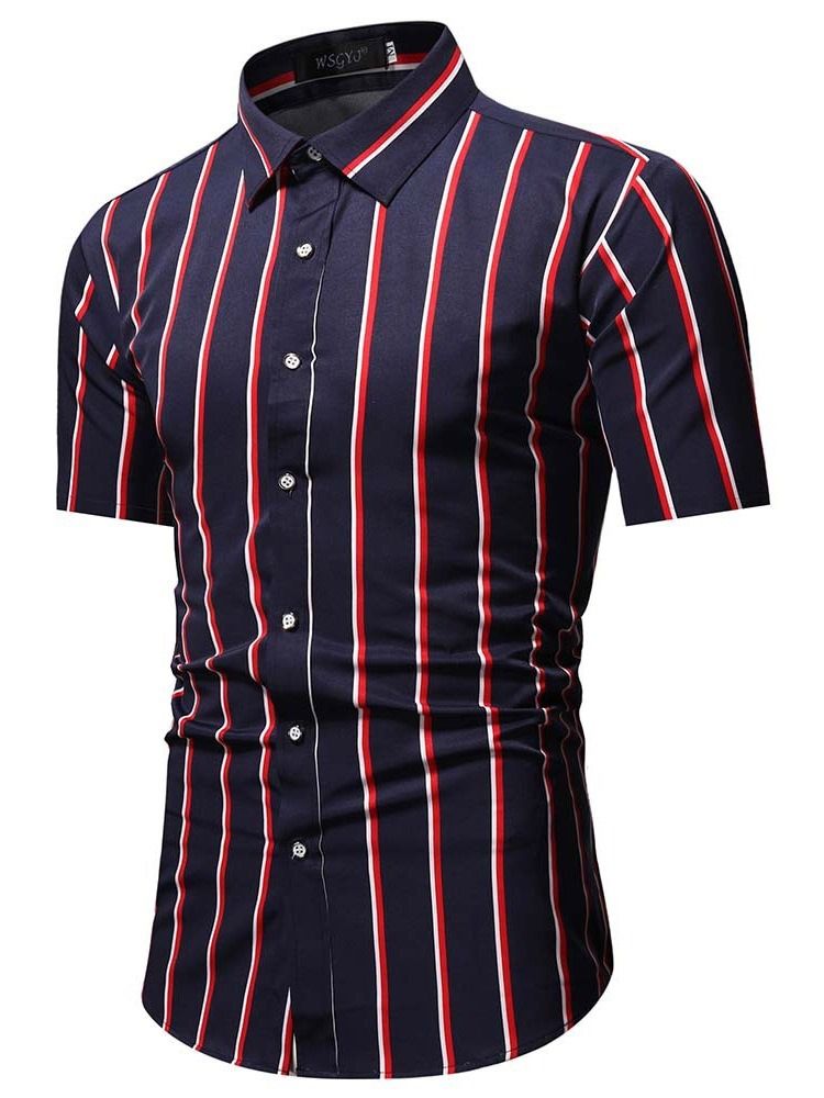 Camisa Slim Masculina De Lapela Com Botão De Lapela Com Peito Único