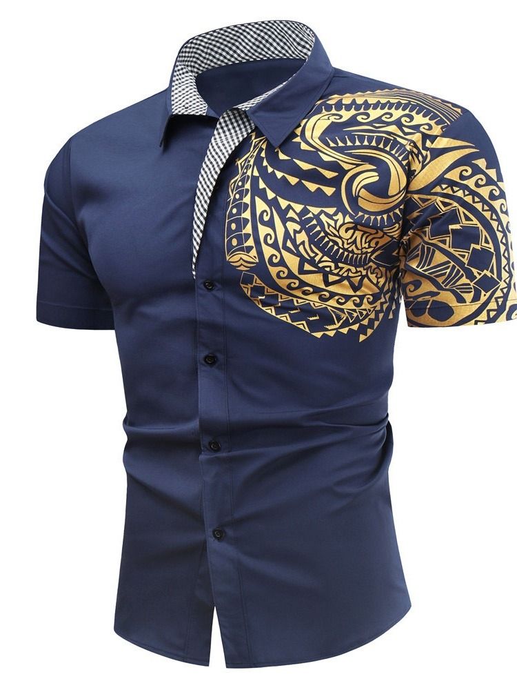 Camisa Slim Masculina De Lapela Estampada Ol