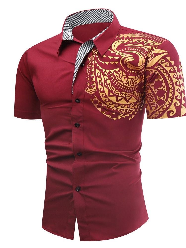 Camisa Slim Masculina De Lapela Estampada Ol