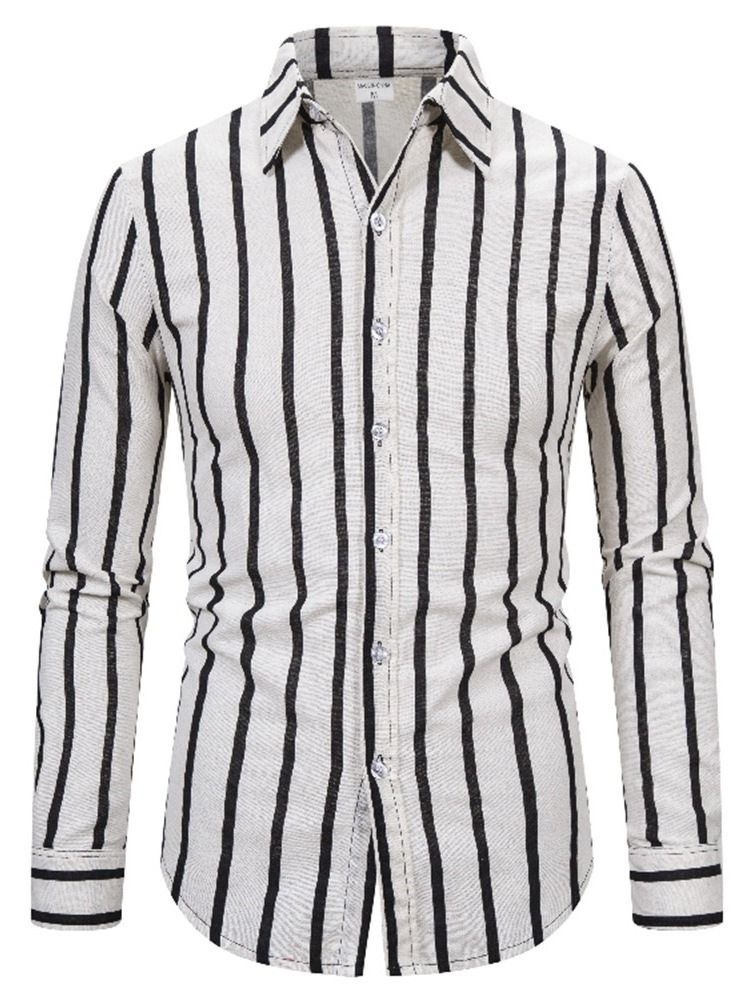 Camisa Slim Stripe Lapel England Masculino