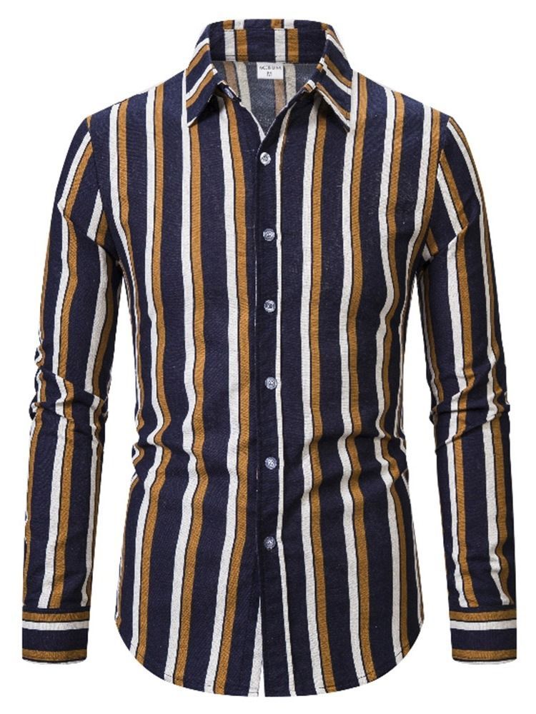 Camisa Slim Stripe Lapel England Masculino