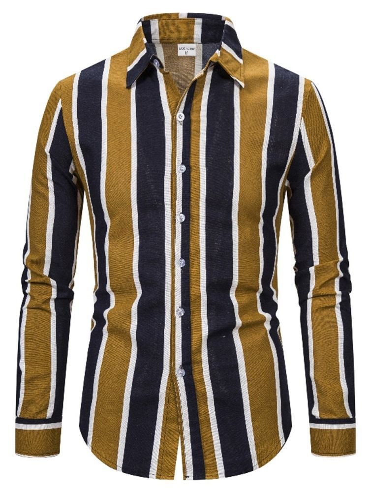 Camisa Slim Stripe Lapel England Masculino