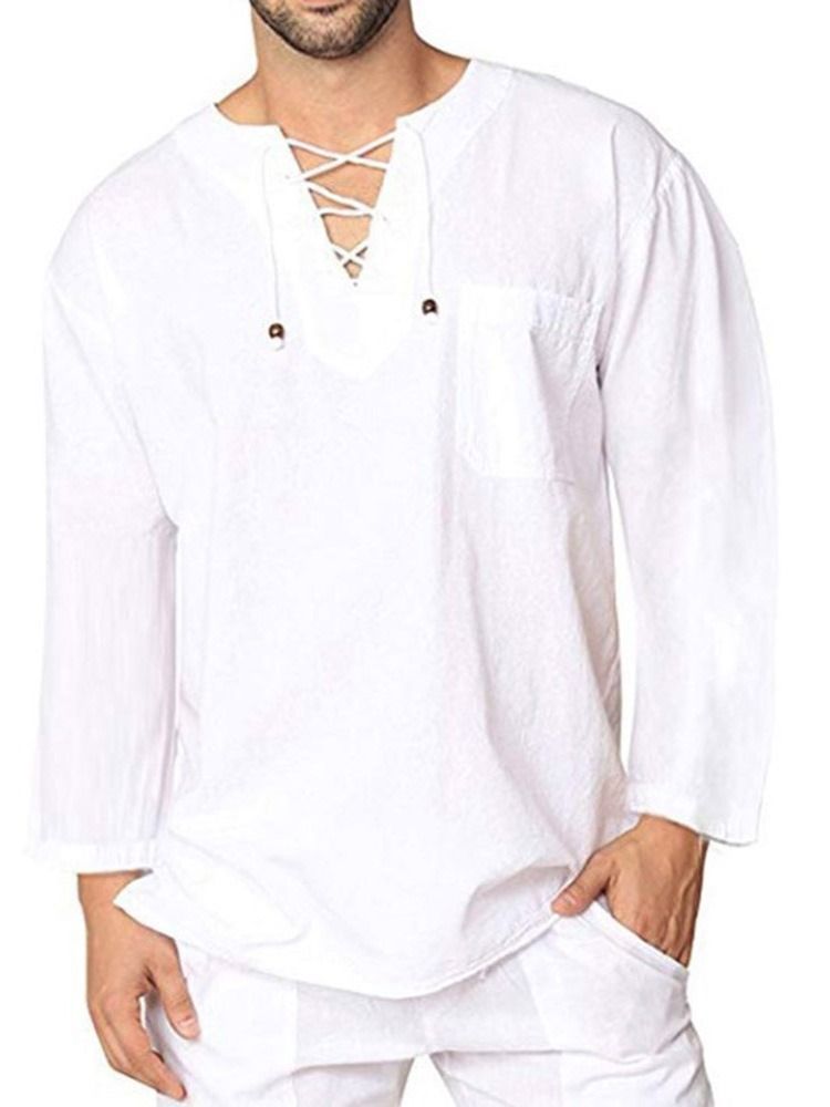 Camisa Solta Casual Masculina De Renda Lisa