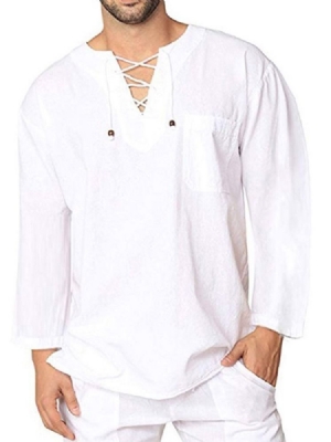 Camisa Solta Casual Masculina De Renda Lisa