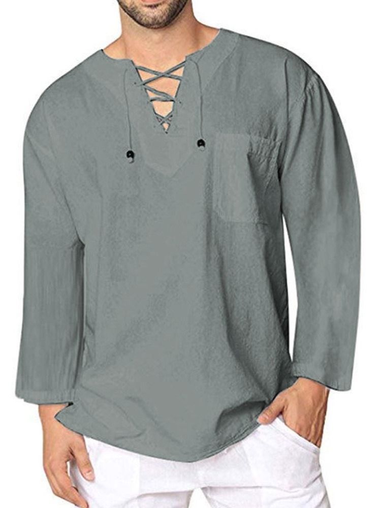 Camisa Solta Casual Masculina De Renda Lisa