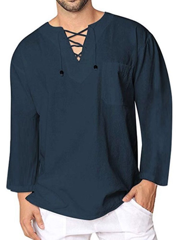 Camisa Solta Casual Masculina De Renda Lisa