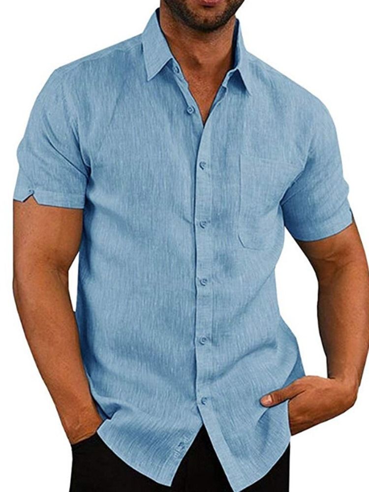 Camisa Solta Masculina Casual Com Botão De Lapela De Peito Único