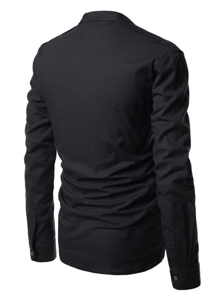 Camisa Solta Masculina Coreana Com Bolso Liso