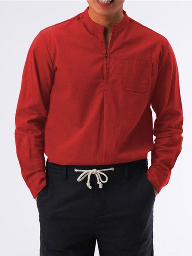 Camisa Solta Masculina Coreana Com Bolso Liso