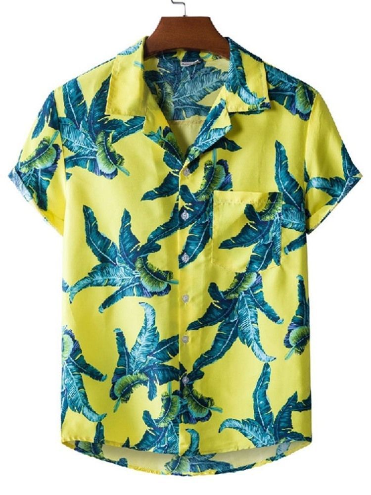 Camisa De Verão Masculina Lapela Estampa Floral Com Peito Único