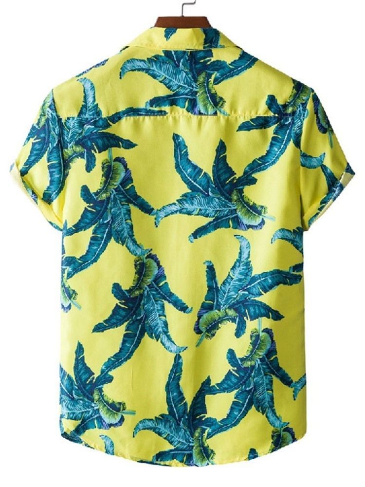 Camisa De Verão Masculina Lapela Estampa Floral Com Peito Único