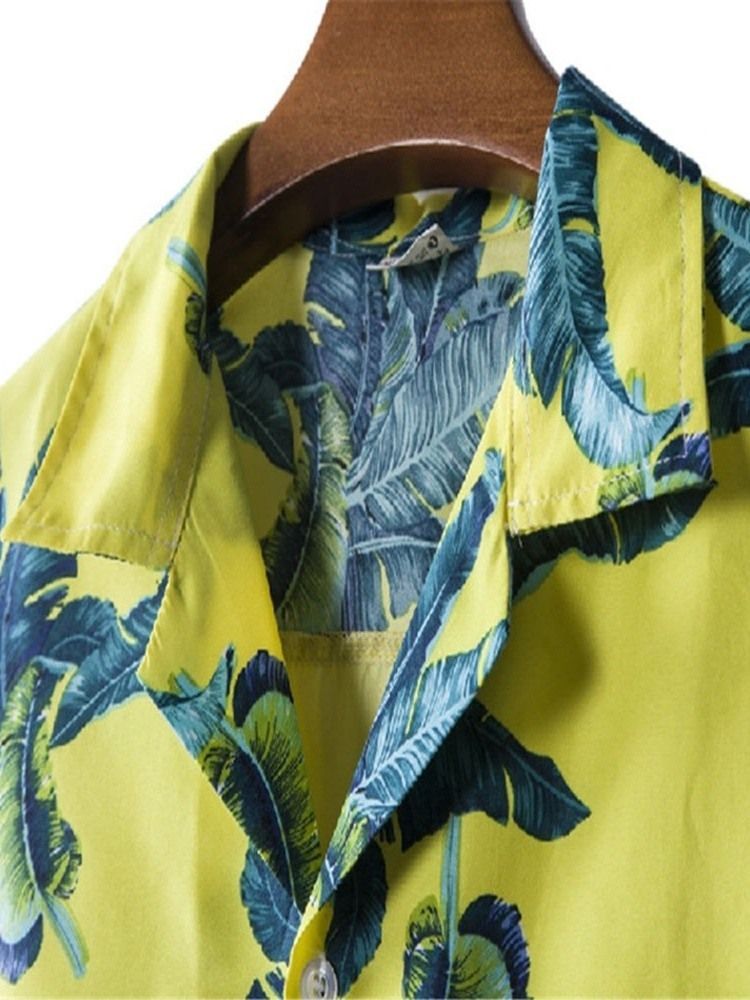 Camisa De Verão Masculina Lapela Estampa Floral Com Peito Único