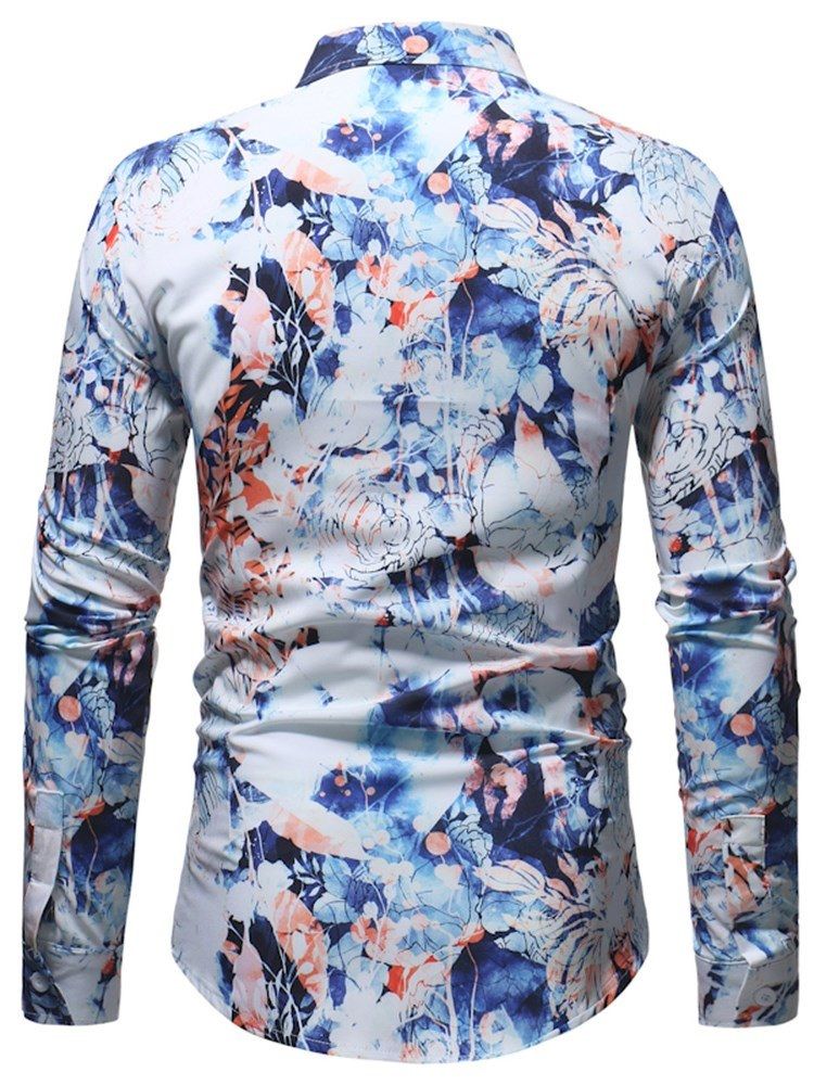 Camisas Masculinas Com Estampa Floral De Botões E Bolas Casuais