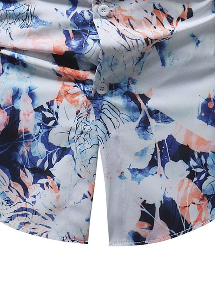 Camisas Masculinas Com Estampa Floral De Botões E Bolas Casuais