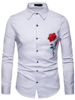 Camisas Masculinas Justas Lapela Com Estampa Floral Com Estampa Floral