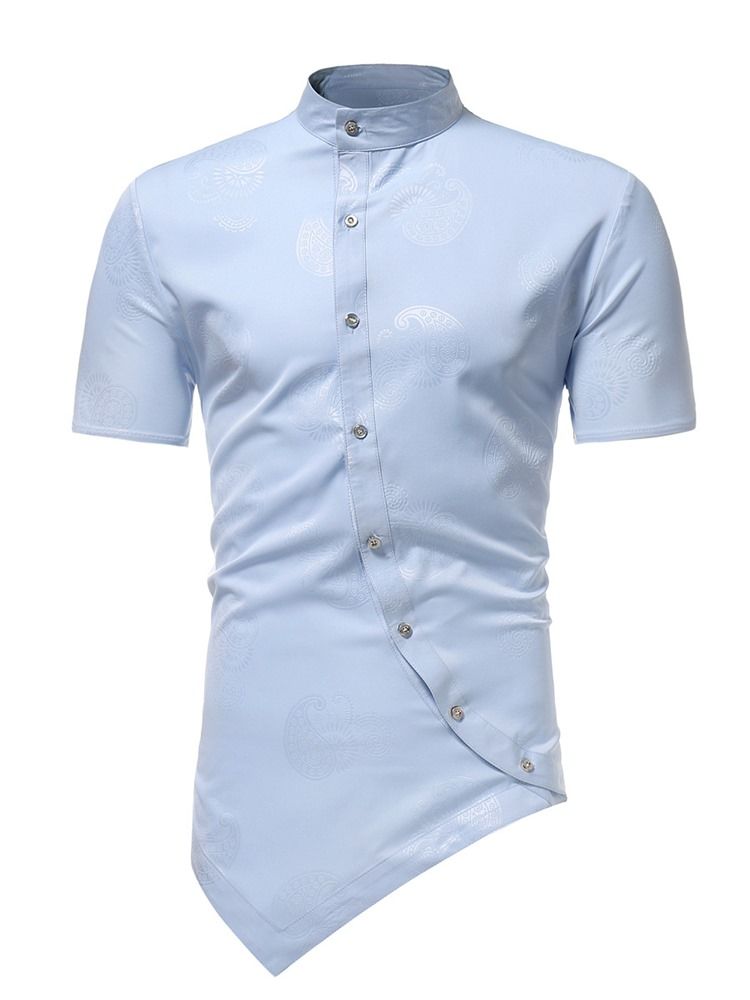 Camisas Masculinas Lisas De Manga Curta Assimétrica Slim Fit