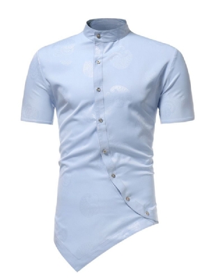 Camisas Masculinas Lisas De Manga Curta Assimétrica Slim Fit