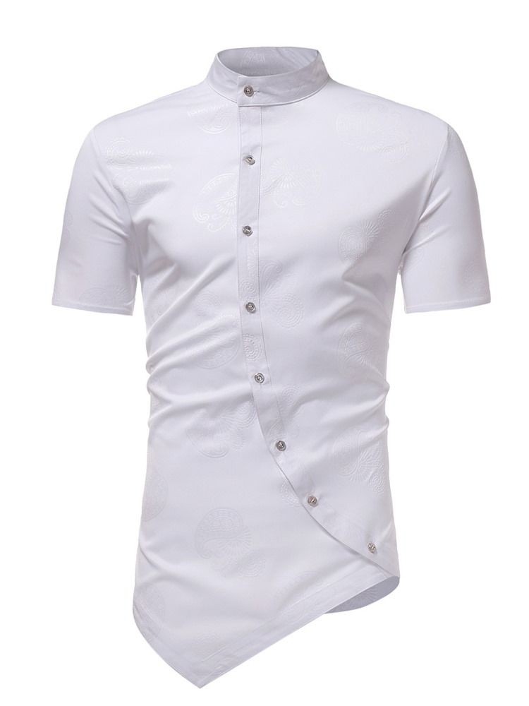 Camisas Masculinas Lisas De Manga Curta Assimétrica Slim Fit