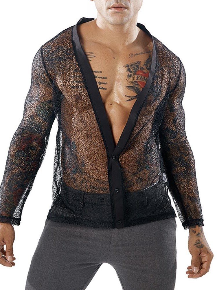 Camisetas Masculinas Sensuais Transparentes Com Decote Em V Profundo