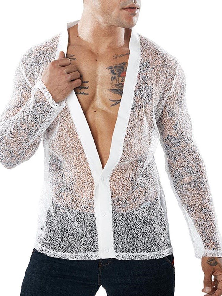 Camisetas Masculinas Sensuais Transparentes Com Decote Em V Profundo