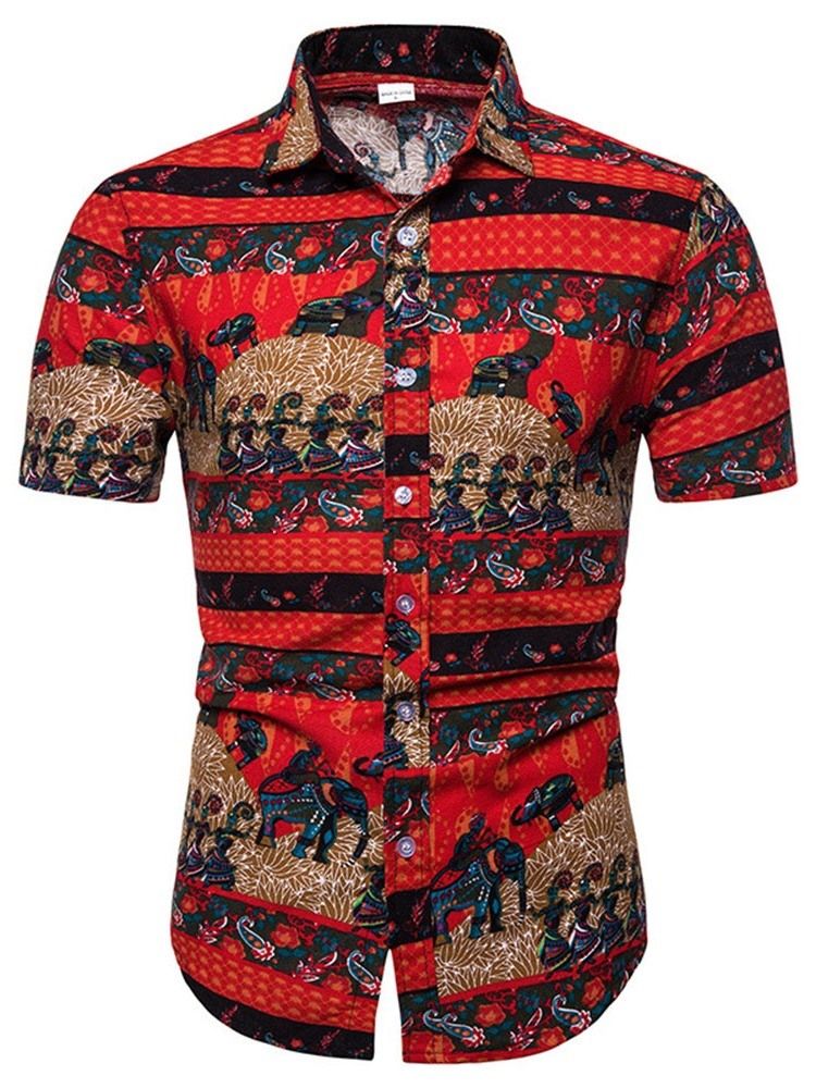 Color Block Ethnic Print Camiseta Masculina De Peito Único