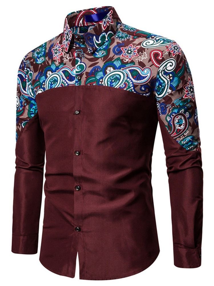 Estampa Camisa Floral Casual Masculina Com Peito Único