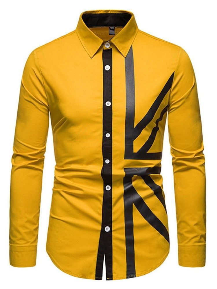 Estampa Casual Color Block Masculino Camisa Magra De Busto Único