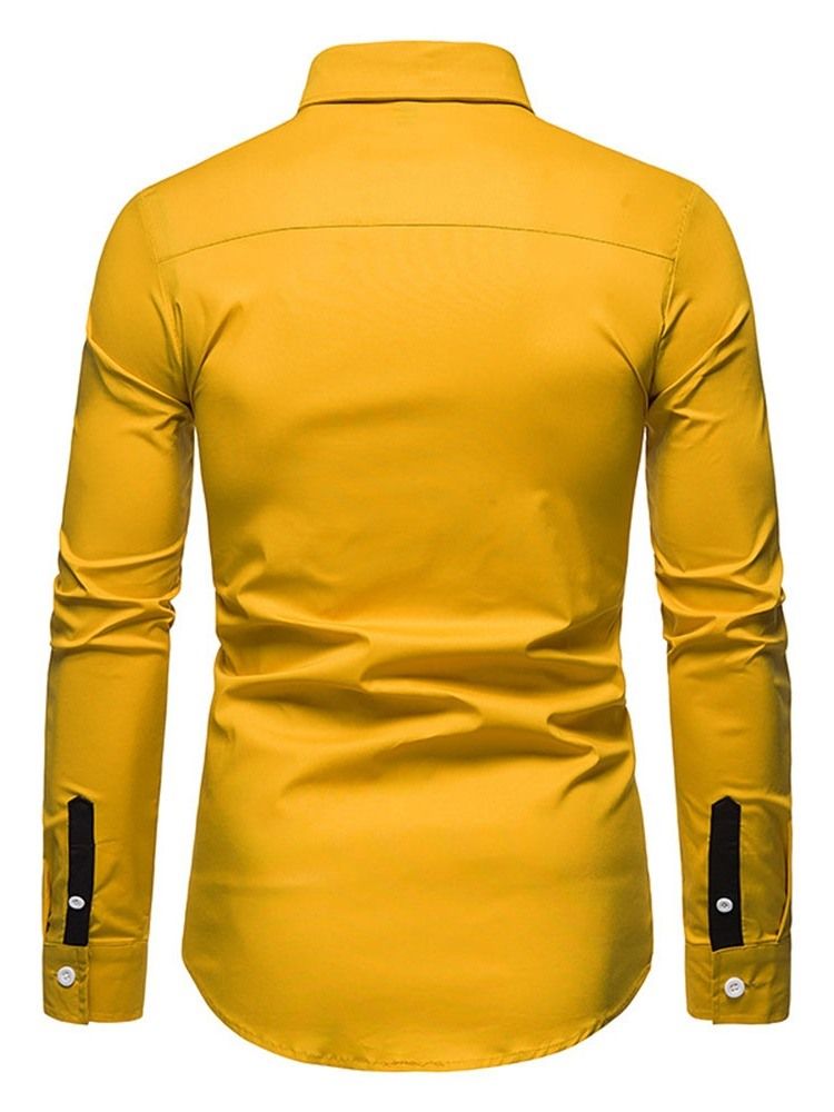 Estampa Casual Color Block Masculino Camisa Magra De Busto Único