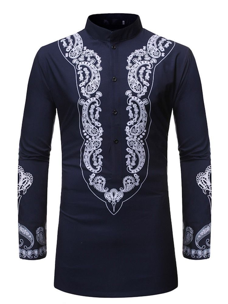 Estampa Colarinho Geométrico Camisa Slim Masculina