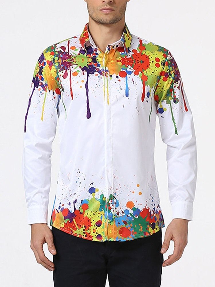 Estampa Floral Lapela Outono Camisa Slim Masculina De Peito Único